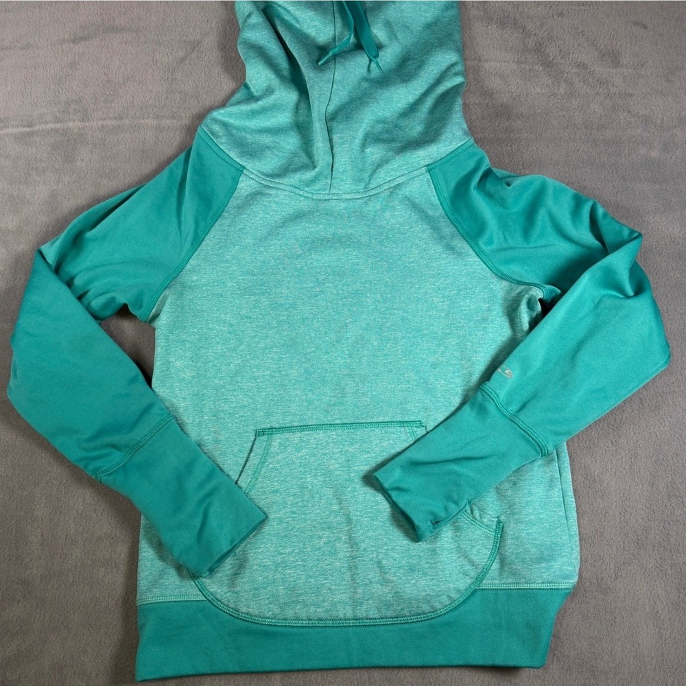 Champion Duo Dry Womens Teal Heather Funnel Neck Hoodie Thumbhole Pullover S‎